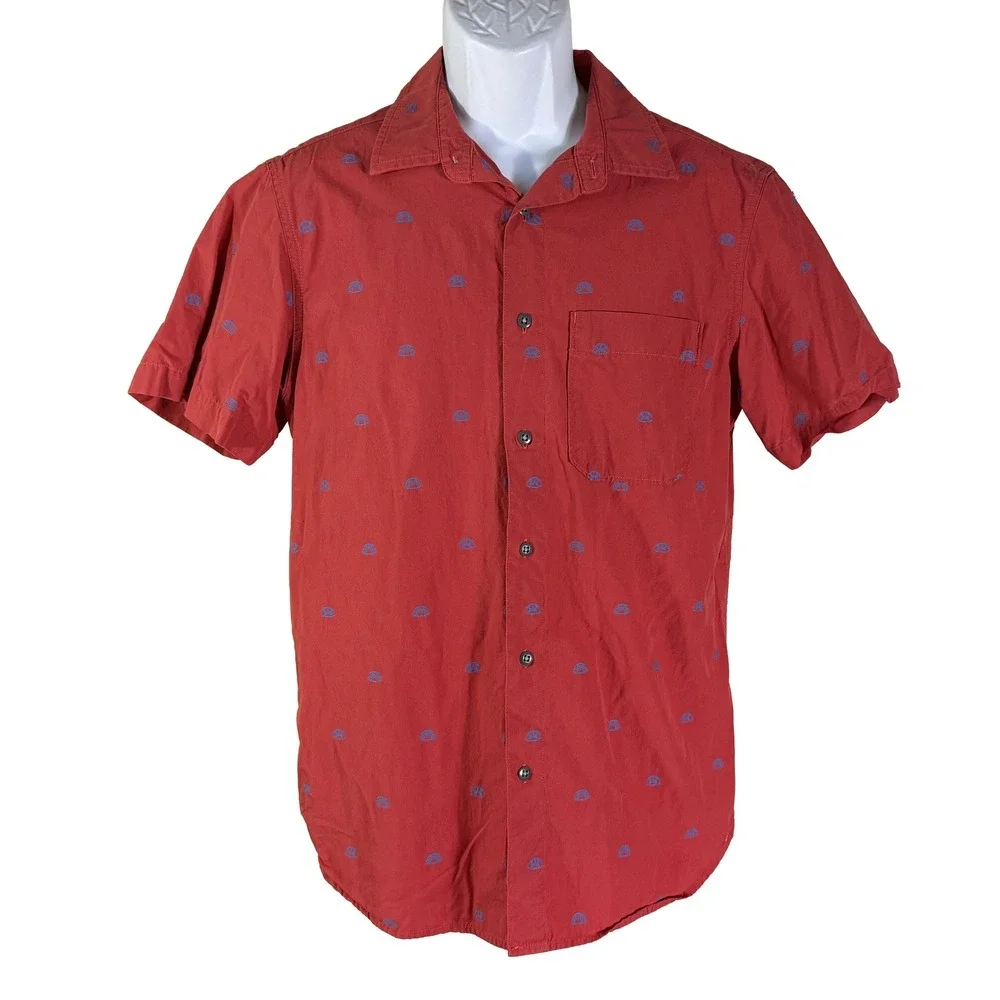 The North Face Button Down Shirt‎ Mens Medium Red Short Sleeve Print